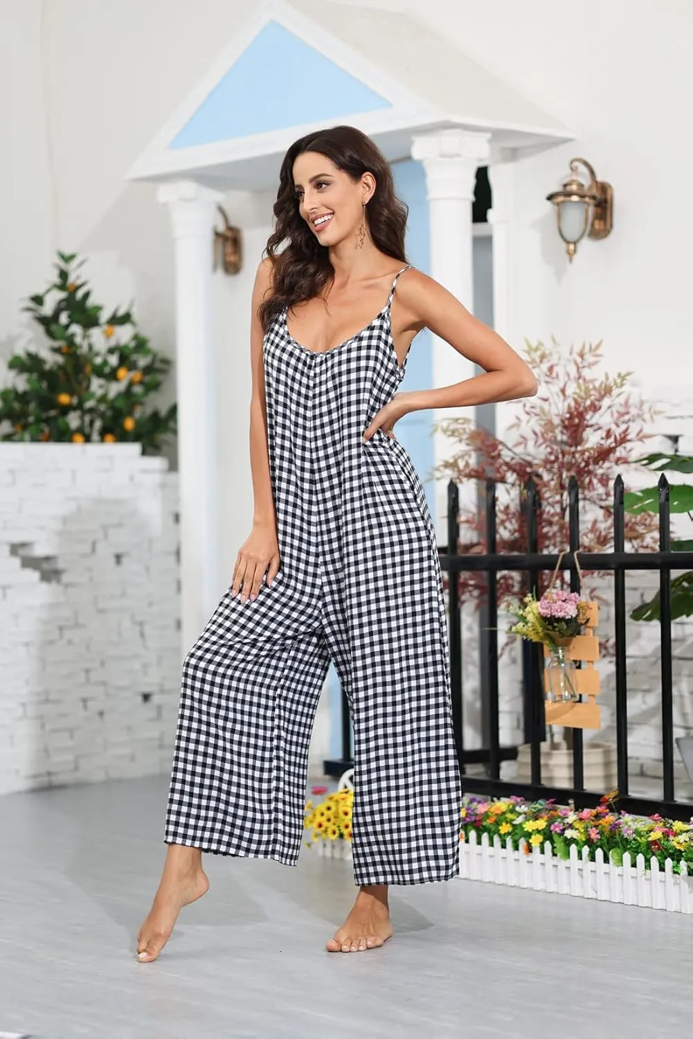 BUENOS NINOS Women's V Neck Floral Maxi Dress Boho Printed Adjustable Spaghetti Strap Ethnic Beach Long Dress with Pockets