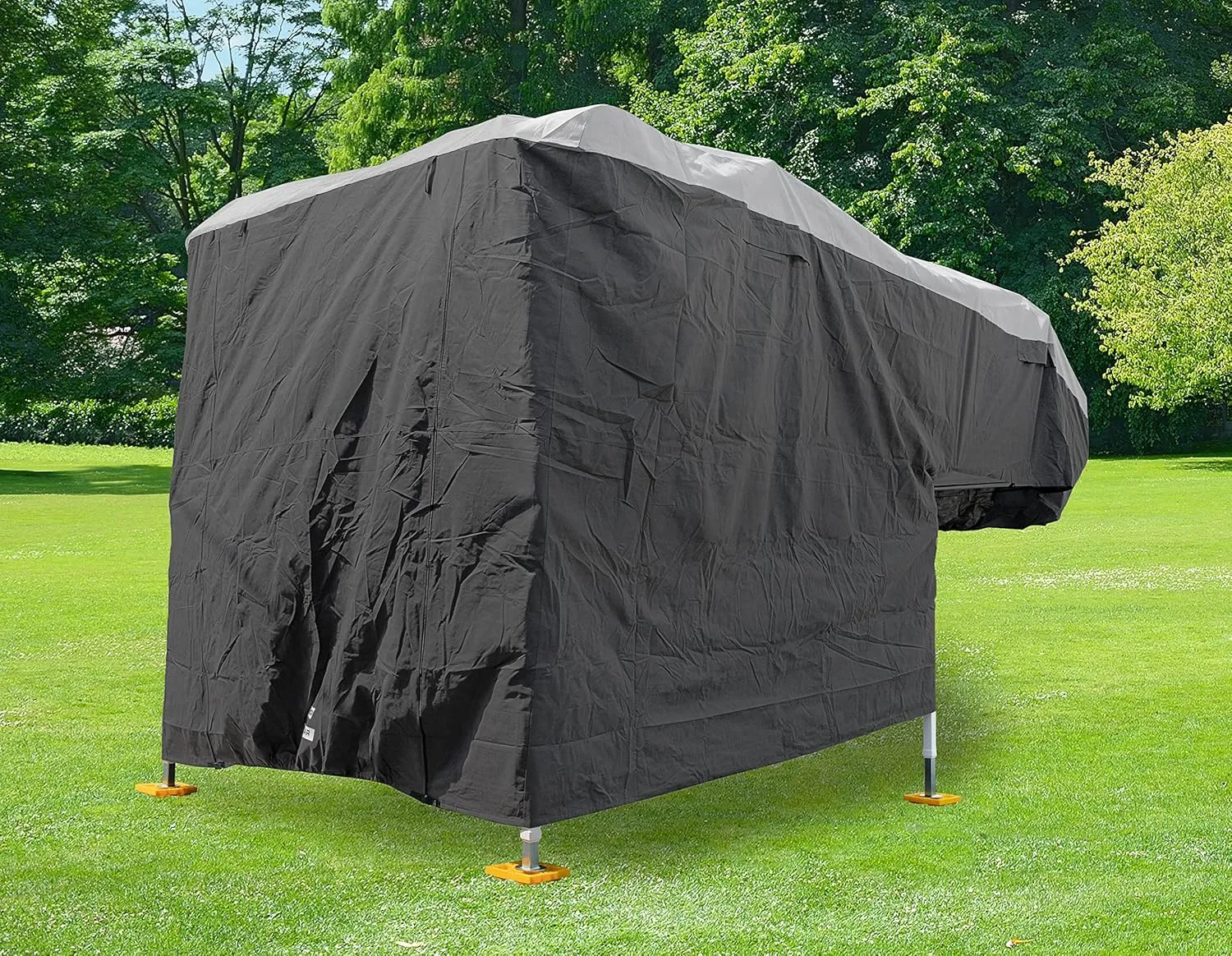 Camco ULTRAGuard Camper/RV Cover | Fits Slide-In Campers Up to 16' 8" | Features Zipper Entry Doors & Covered Air Vents | Crafted of Polypropylene | Storage Bag for RV Storage and Organization (45771)