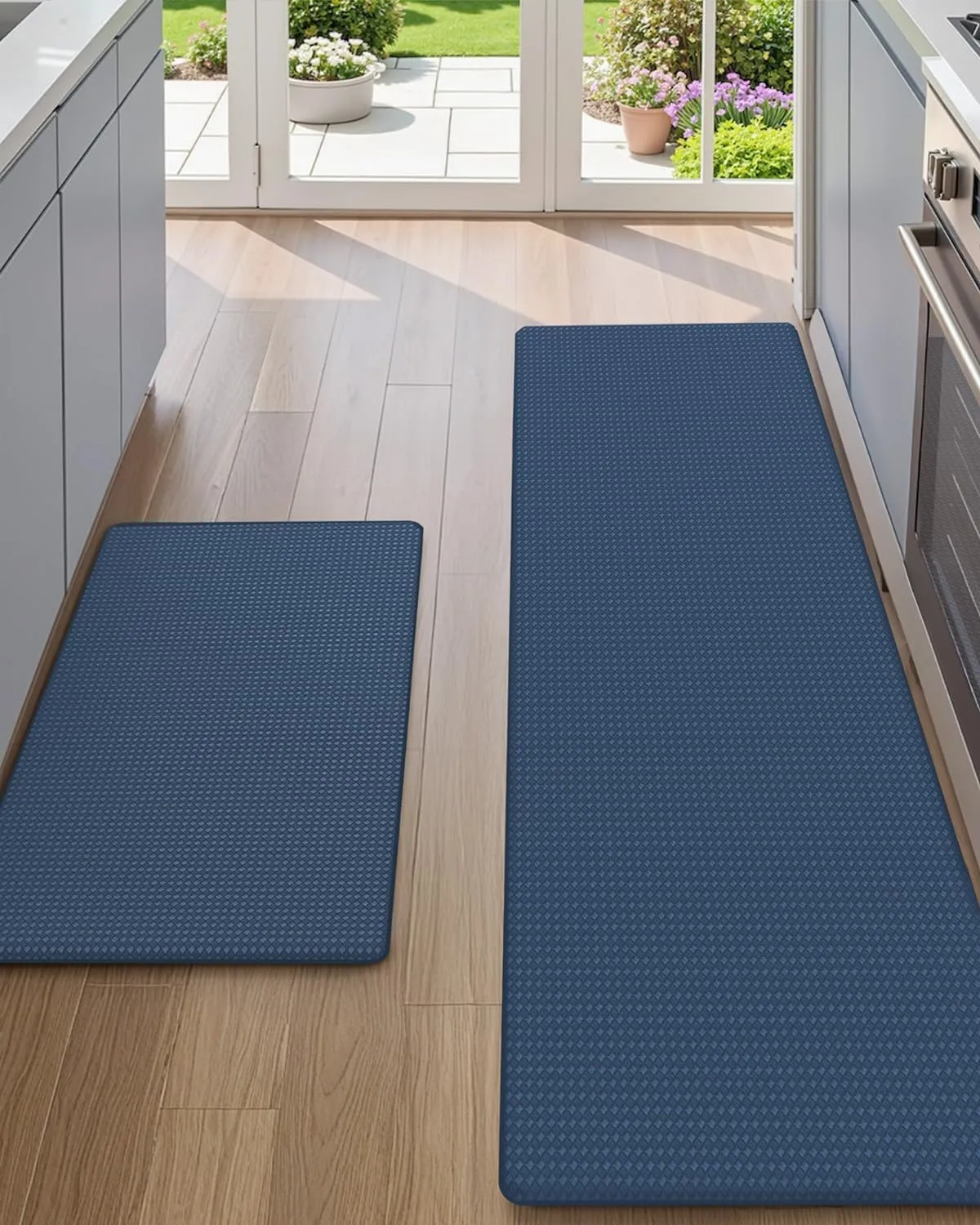 Color&Geometry Kitchen Rug Set 2 Piece Kitchen Runner Rug Kitchen Floor Mat, Cushioned Anti Fatigue Non Skid Waterproof Comfort Standing Kitchen Mat, 17"x29" 17"x59", Blue