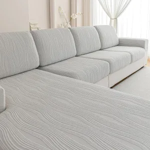 Couch Cushion Covers, Washable Stretch Stripe Sofa Covers for 1 Cushion Couch L Shape Sectional Sofa Slipcovers Furniture Protector for Dog(Back Couch Cover, Light Gray)
