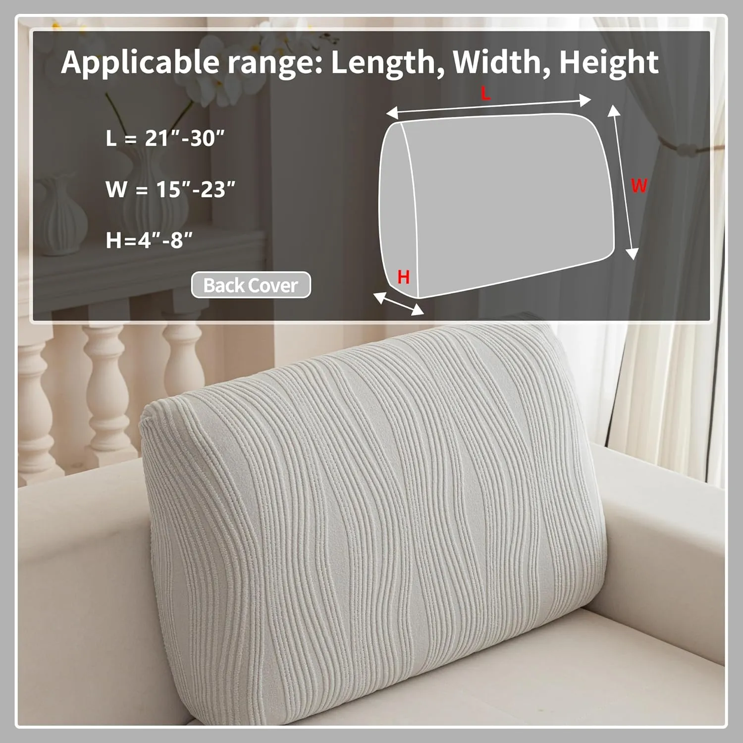 Couch Cushion Covers, Washable Stretch Stripe Sofa Covers for 1 Cushion Couch L Shape Sectional Sofa Slipcovers Furniture Protector for Dog(Back Couch Cover, Light Gray)