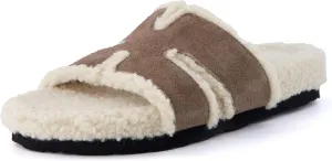 CUSHIONAIRE Cuddle Fur Slippers for Women Faux Shearling Slide Sandal  Memory Foam, Wide Widths Available