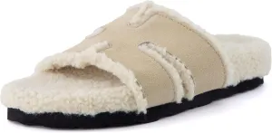 CUSHIONAIRE Cuddle Fur Slippers for Women Faux Shearling Slide Sandal  Memory Foam, Wide Widths Available