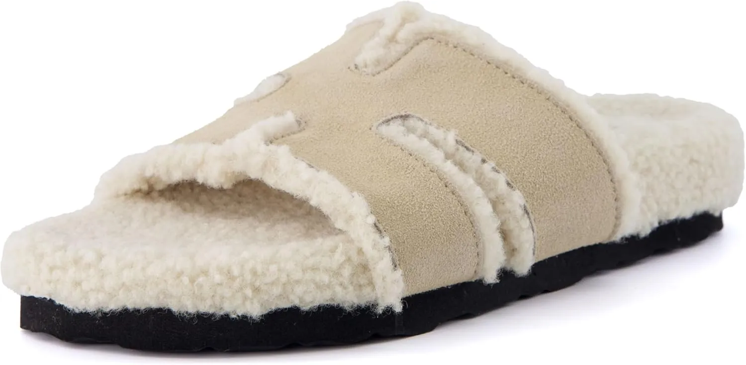 CUSHIONAIRE Cuddle Fur Slippers for Women Faux Shearling Slide Sandal  Memory Foam, Wide Widths Available