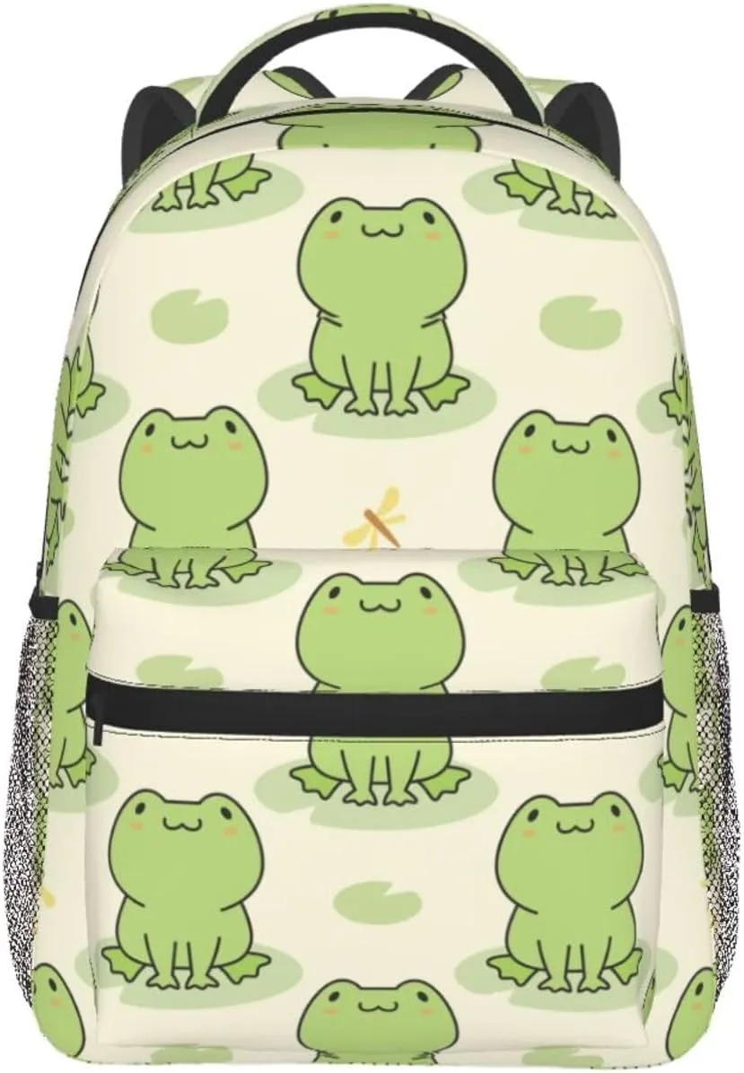 Cute Frog Animal Backpack For School Laptop Bags Bookbag Big Casual Daypack For Student Girls Boys Kids Teens Travel Sports Work