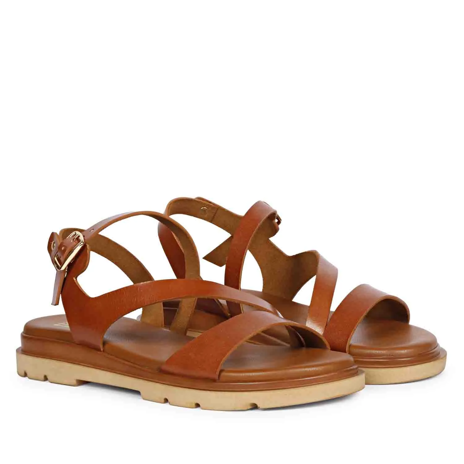 Dalia Tan Leather Flat Sandals