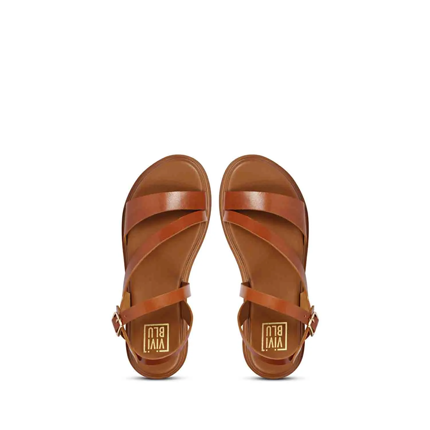 Dalia Tan Leather Flat Sandals
