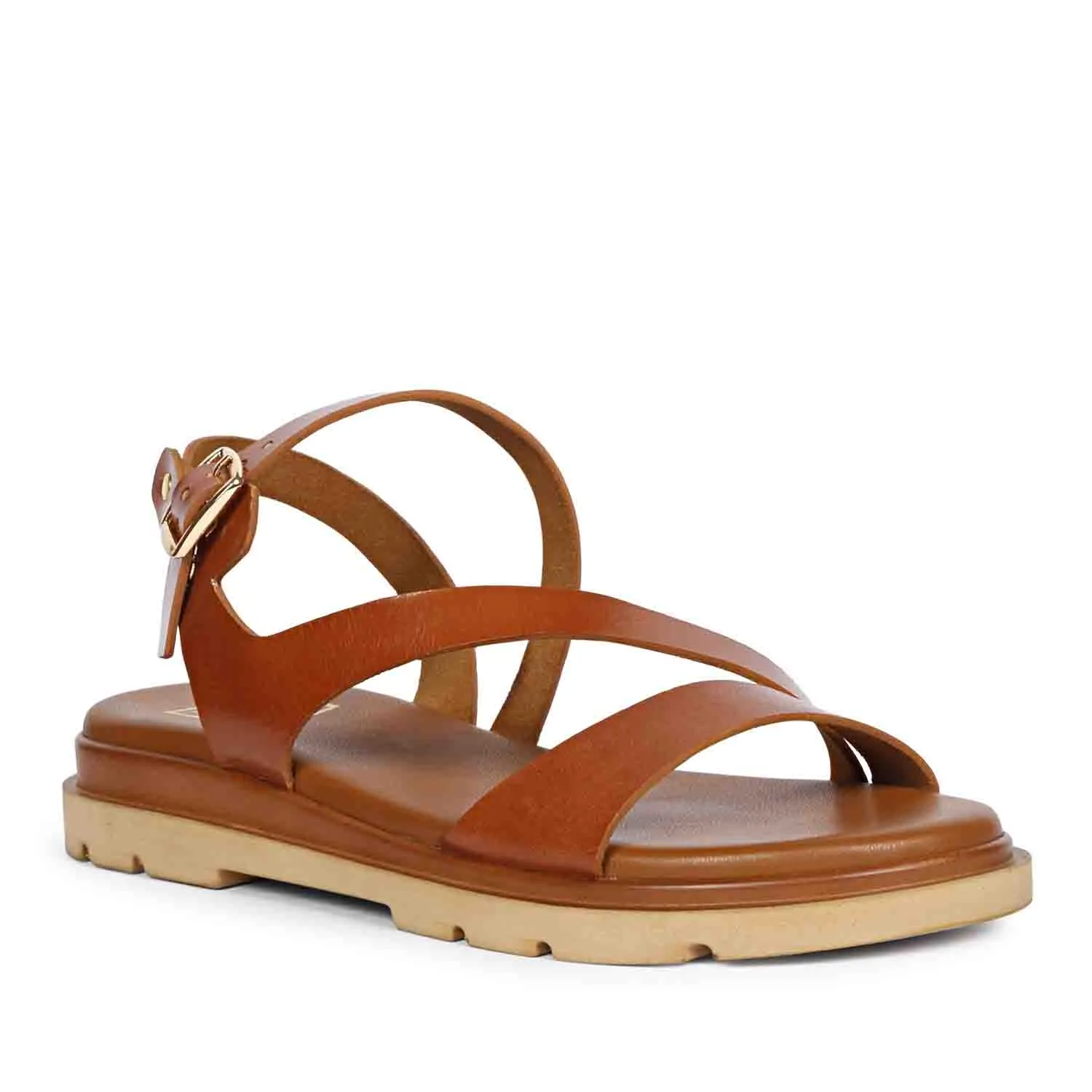 Dalia Tan Leather Flat Sandals
