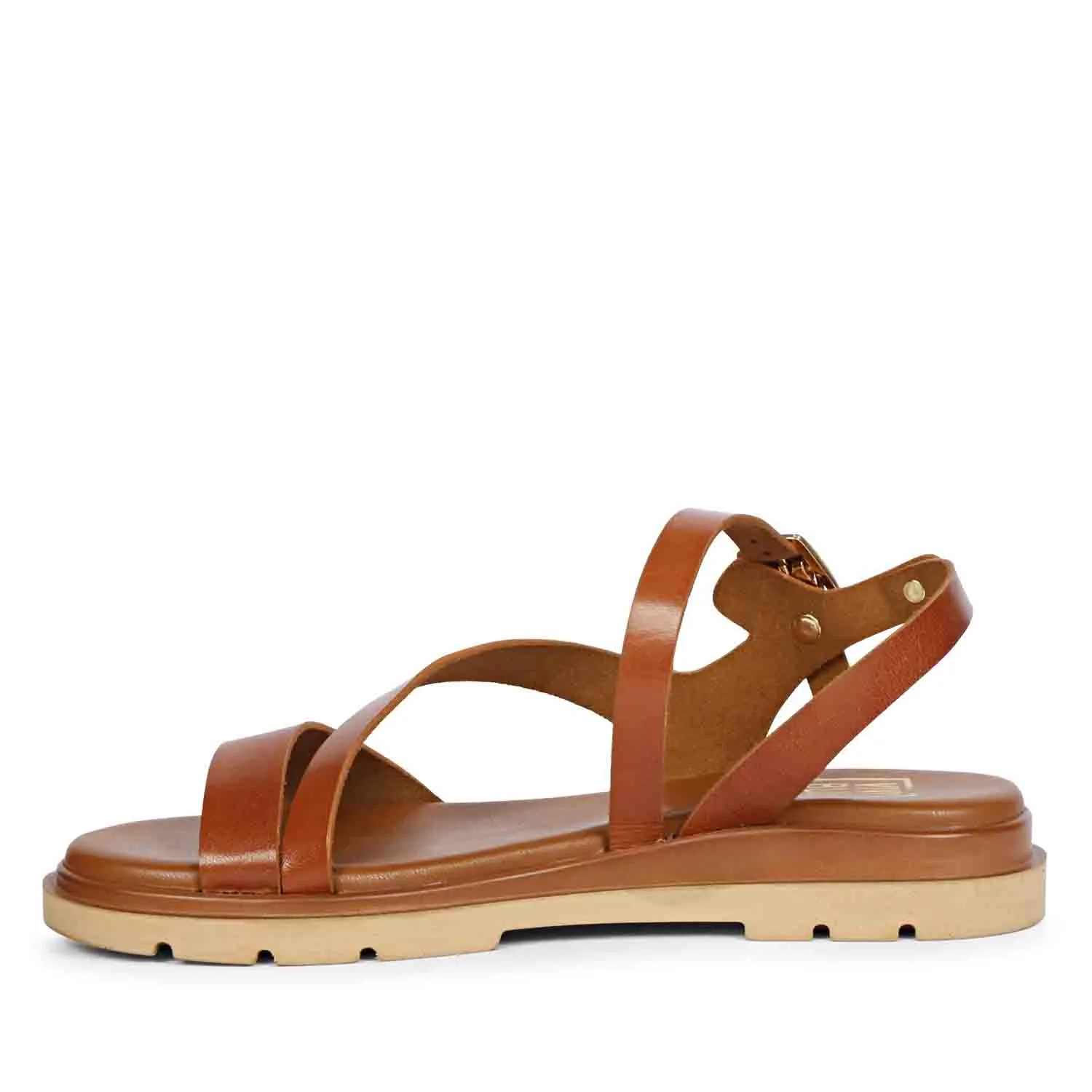 Dalia Tan Leather Flat Sandals