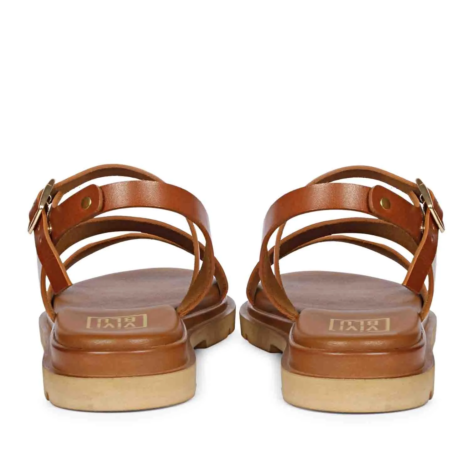 Dalia Tan Leather Flat Sandals