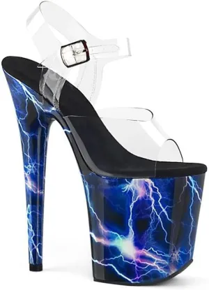 denova's Women's Transparent 7.9in Very High Heel Platform Pole Dance Ankle Strap Stiletto Sandal