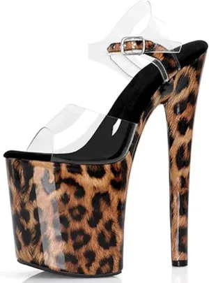 denova's Women's Transparent 7.9in Very High Heel Platform Pole Dance Ankle Strap Stiletto Sandal