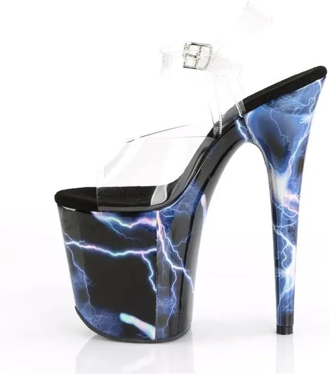 denova's Women's Transparent 7.9in Very High Heel Platform Pole Dance Ankle Strap Stiletto Sandal