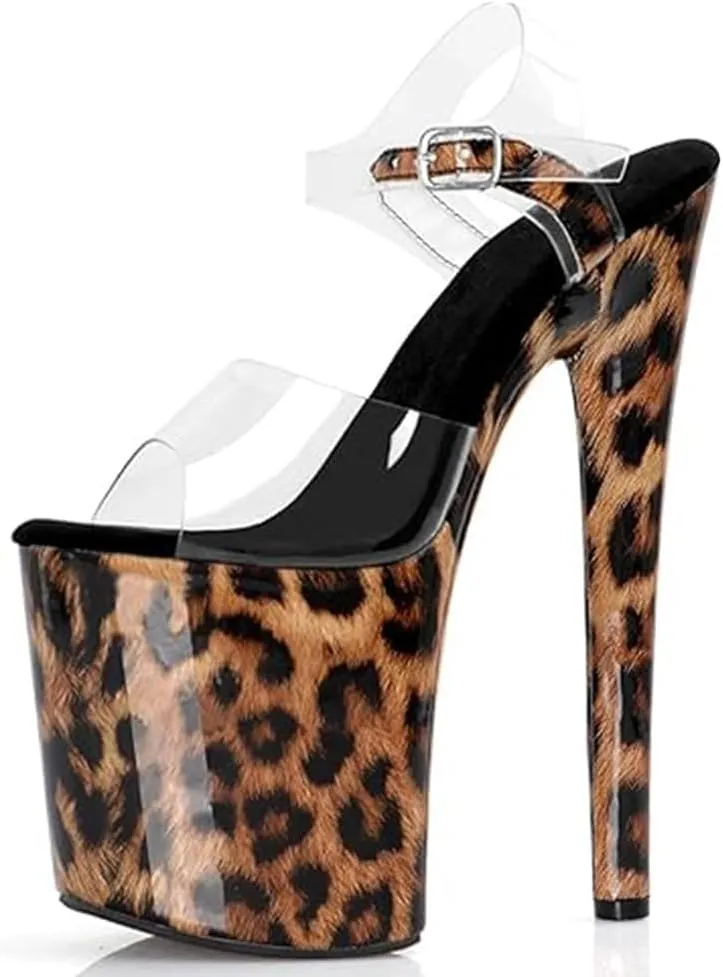 denova's Women's Transparent 7.9in Very High Heel Platform Pole Dance Ankle Strap Stiletto Sandal