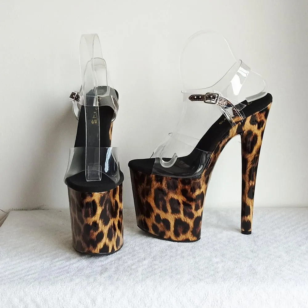 denova's Women's Transparent 7.9in Very High Heel Platform Pole Dance Ankle Strap Stiletto Sandal