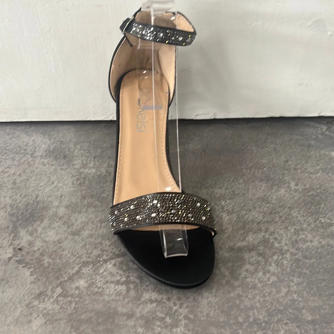 Diamanté ankle strap prom shoe  black