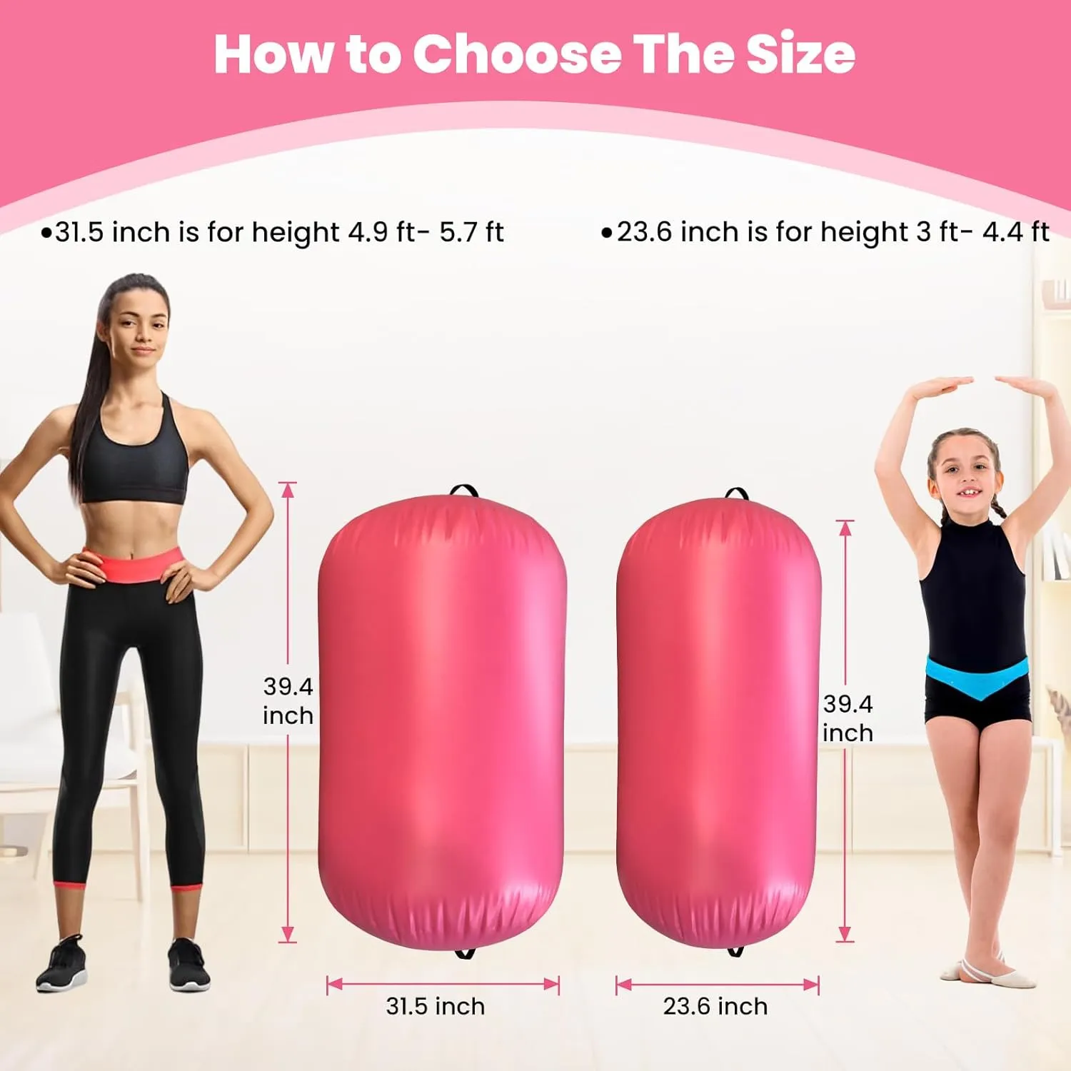 DOBESTS Inflatable Gymnastics Mat Air Track Tumbling Mats 6.6ft 10ft 13ft 16ft 20ft 4/8 Inch Thick Air Mat Tumble Track Air Barrel Gymnastics Roller Back Handspring Trainer