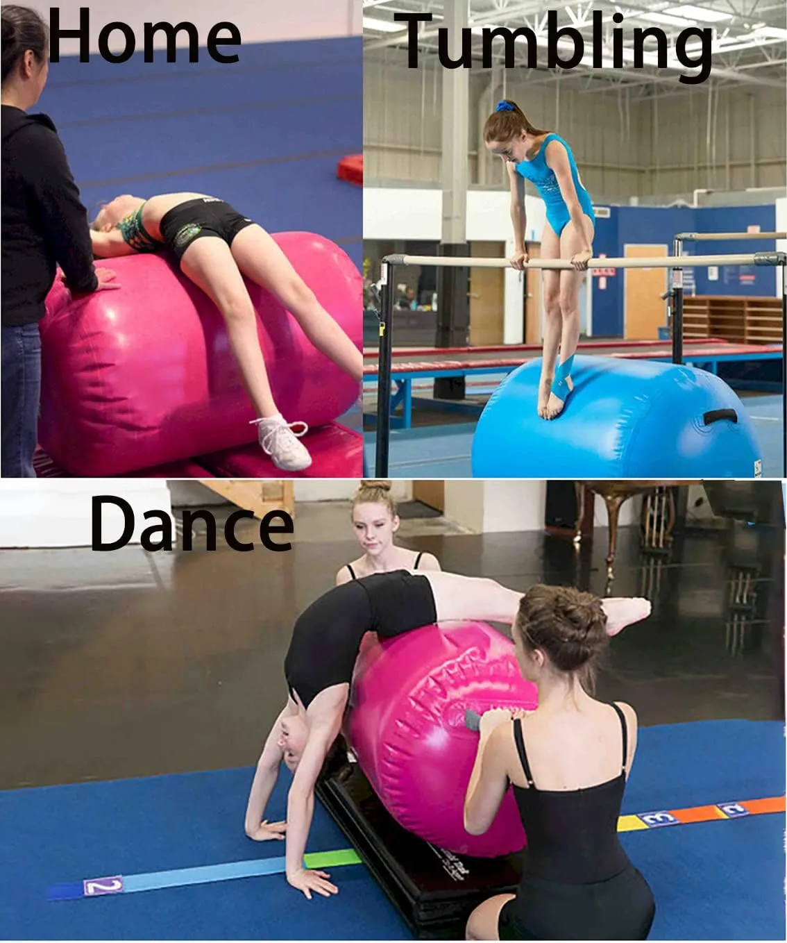 DOBESTS Inflatable Gymnastics Mat Air Track Tumbling Mats 6.6ft 10ft 13ft 16ft 20ft 4/8 Inch Thick Air Mat Tumble Track Air Barrel Gymnastics Roller Back Handspring Trainer