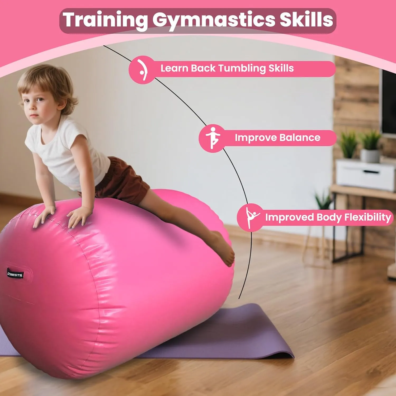DOBESTS Inflatable Gymnastics Mat Air Track Tumbling Mats 6.6ft 10ft 13ft 16ft 20ft 4/8 Inch Thick Air Mat Tumble Track Air Barrel Gymnastics Roller Back Handspring Trainer