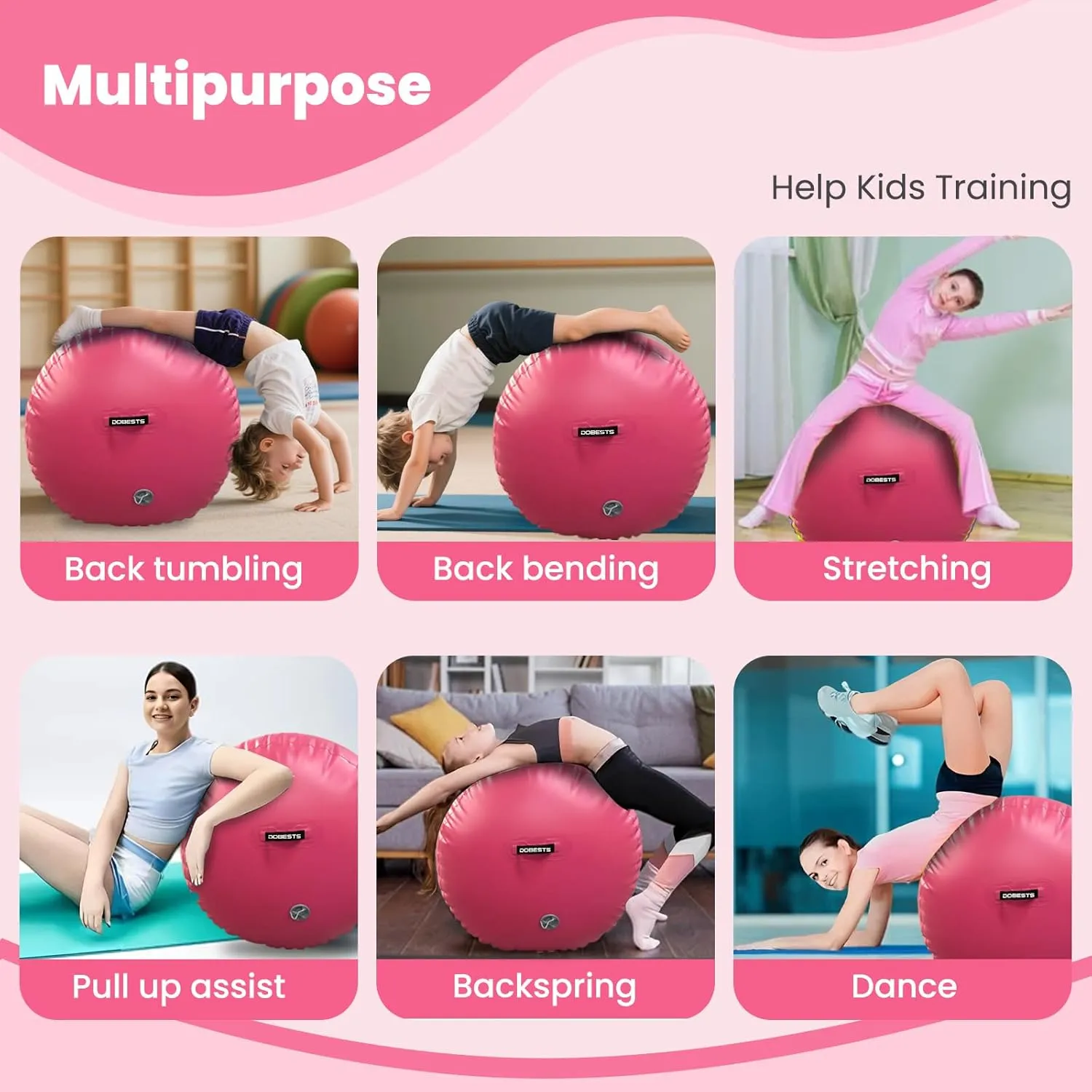 DOBESTS Inflatable Gymnastics Mat Air Track Tumbling Mats 6.6ft 10ft 13ft 16ft 20ft 4/8 Inch Thick Air Mat Tumble Track Air Barrel Gymnastics Roller Back Handspring Trainer