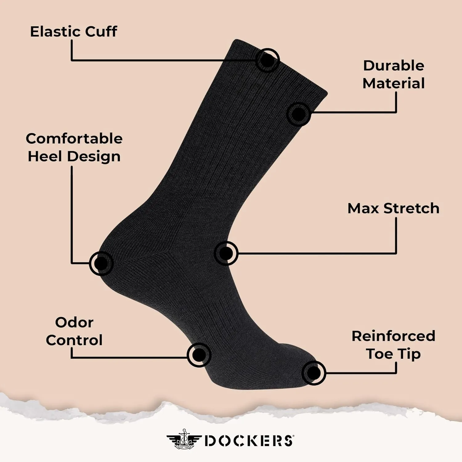DOCKERS Men's Performance Socks - 3-Pairs and 6-Pairs Athletic and Dress Crew Socks for Men