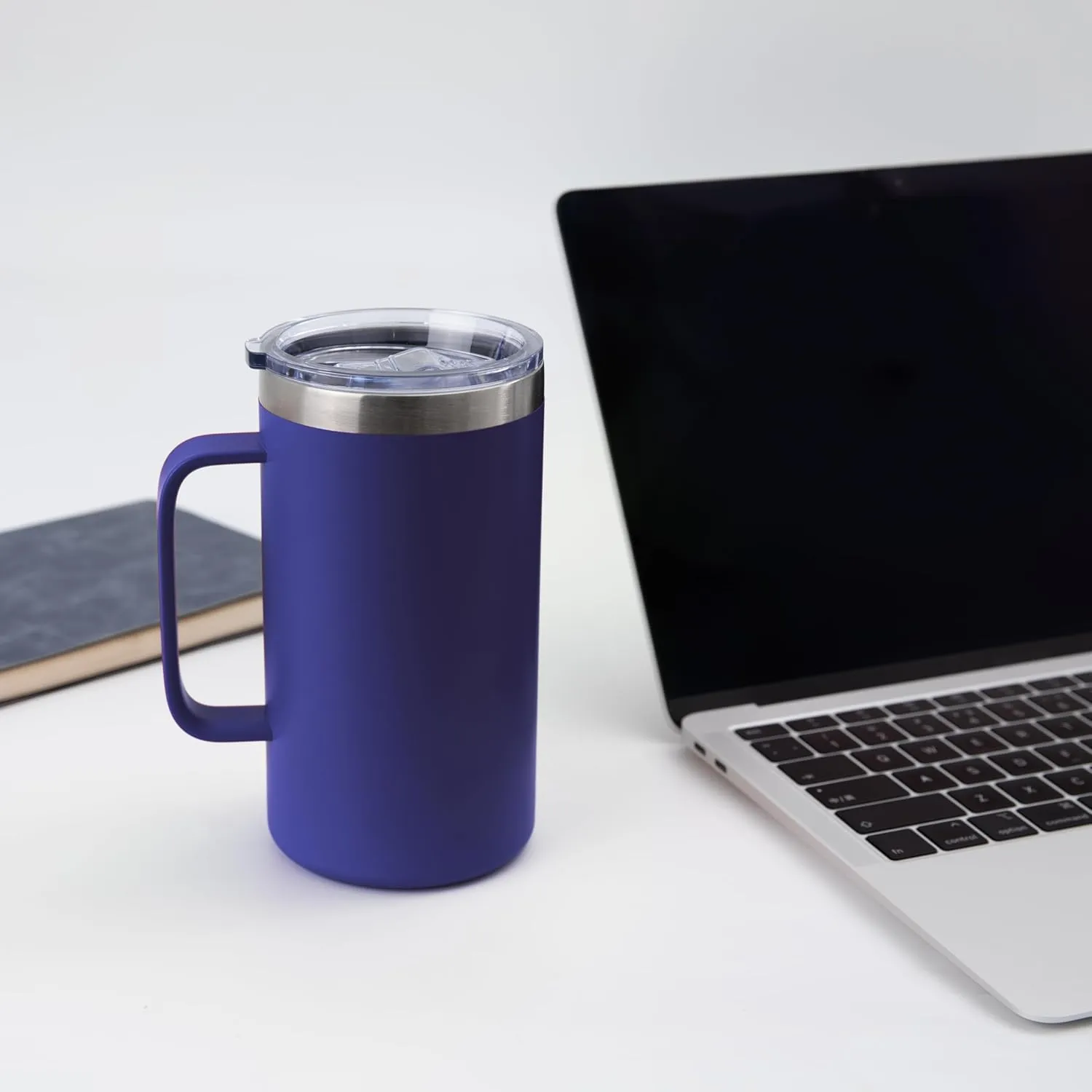 DOMICARE 24oz Mug with Handle and Lid, Stainless Steel Coffee Mug, Reusable Insulated Cup, Travel Mug with Handle, Double Wall Vacuum Coffee Tumbler for Men and Women, Dark Blue, Pack 1
