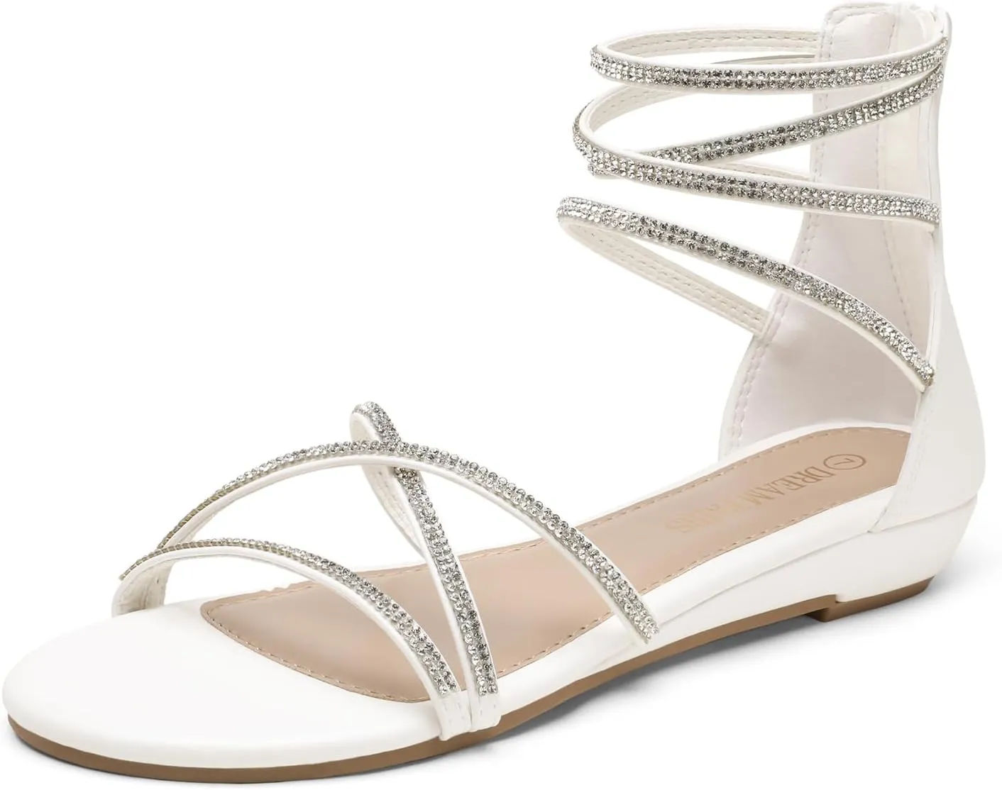 DREAM PAIRS Women's Ankle Strap Flat Sandals Summer Dressy Strappy Gladiator Rhinestones Sandals