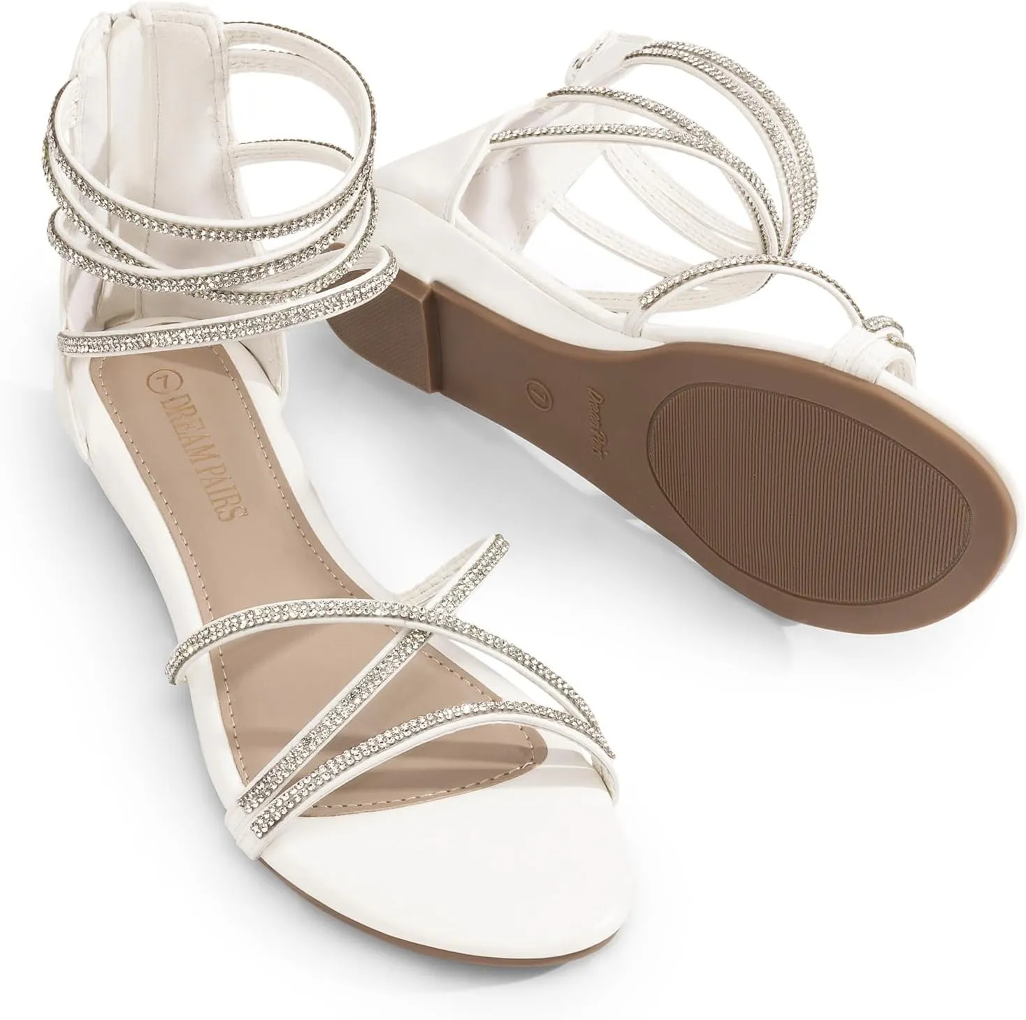 DREAM PAIRS Women's Ankle Strap Flat Sandals Summer Dressy Strappy Gladiator Rhinestones Sandals