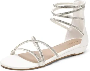 DREAM PAIRS Women's Ankle Strap Flat Sandals Summer Dressy Strappy Gladiator Rhinestones Sandals