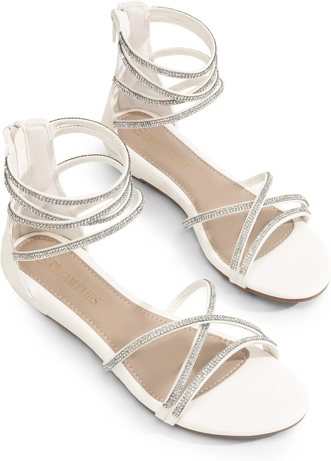 DREAM PAIRS Women's Ankle Strap Flat Sandals Summer Dressy Strappy Gladiator Rhinestones Sandals
