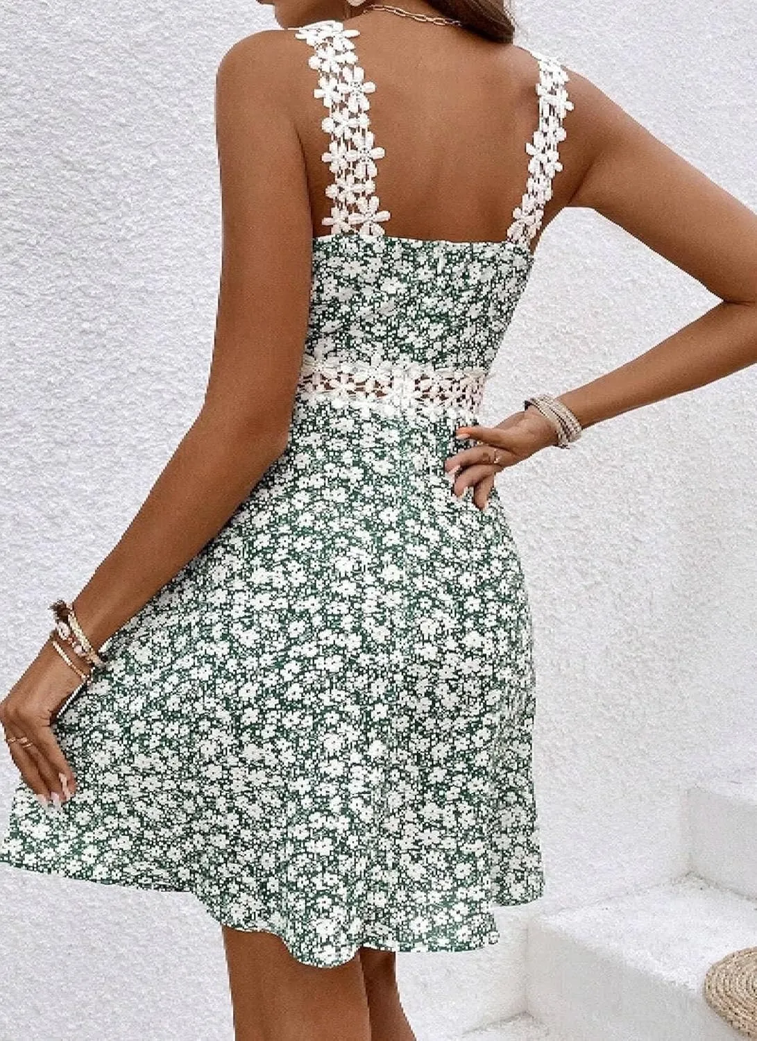 Dress for Women Fresh V Neck Sleeveless Mini Dress Charming Print A Line Dresses Garden Party Dresses