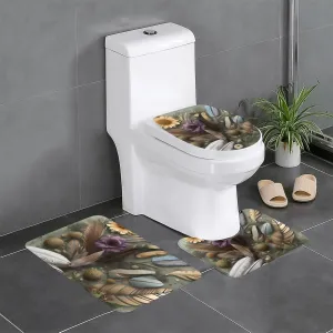 EkcoS Feather Flower Bathroom Rugs Set 3 Piece Microfiber Bath Shower Mat and U-Shaped Toilet Rug, Machine Wash Dry, Non Slip Absorbent Bath Rug for Tub.