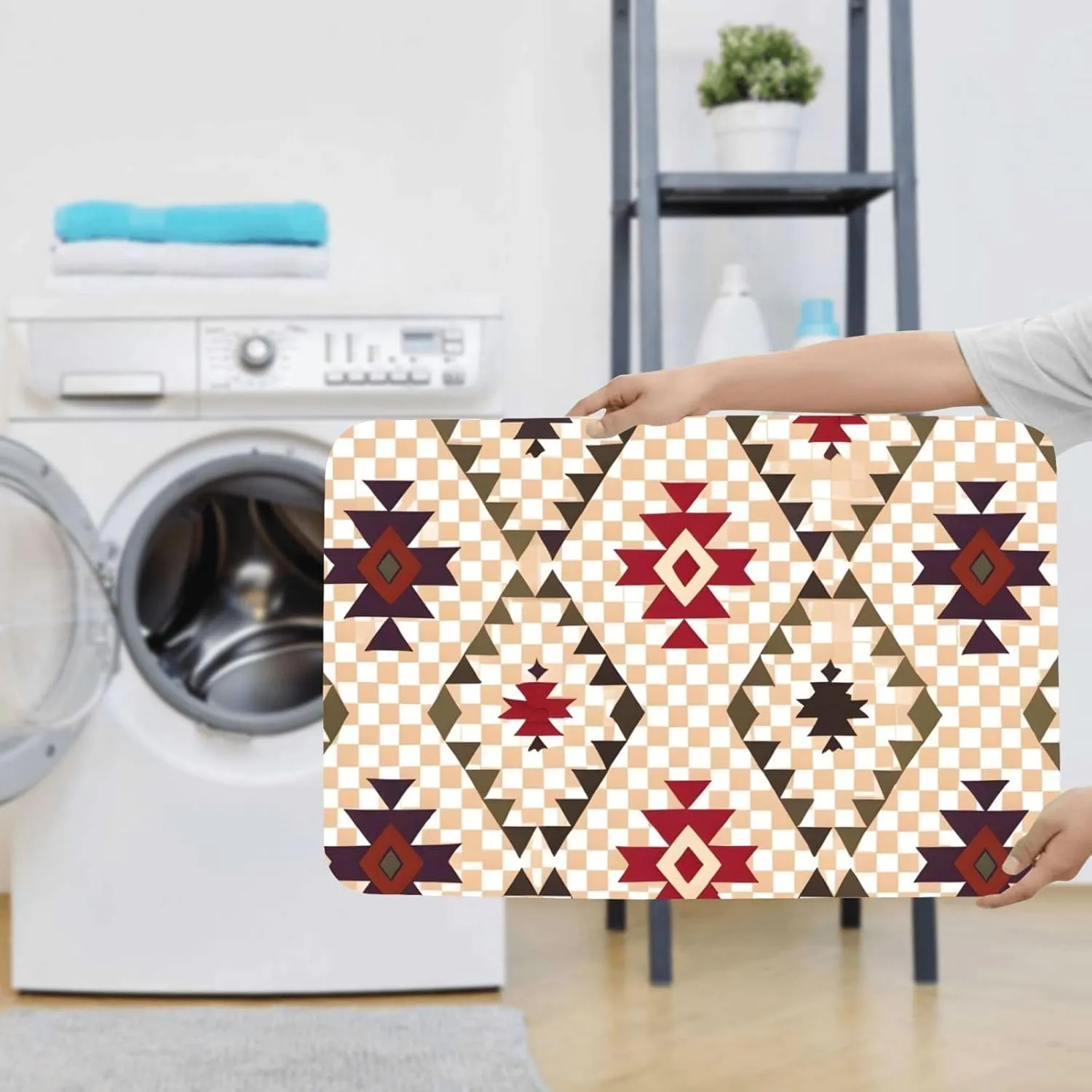 EkcoS Geometric Vector Bathroom Rugs Set 2 Piece Microfiber Bath Shower Mat and U-Shaped Toilet Rug Non Slip Absorbent Bath Rug for Tub