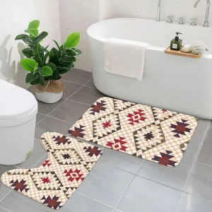 EkcoS Geometric Vector Bathroom Rugs Set 2 Piece Microfiber Bath Shower Mat and U-Shaped Toilet Rug Non Slip Absorbent Bath Rug for Tub
