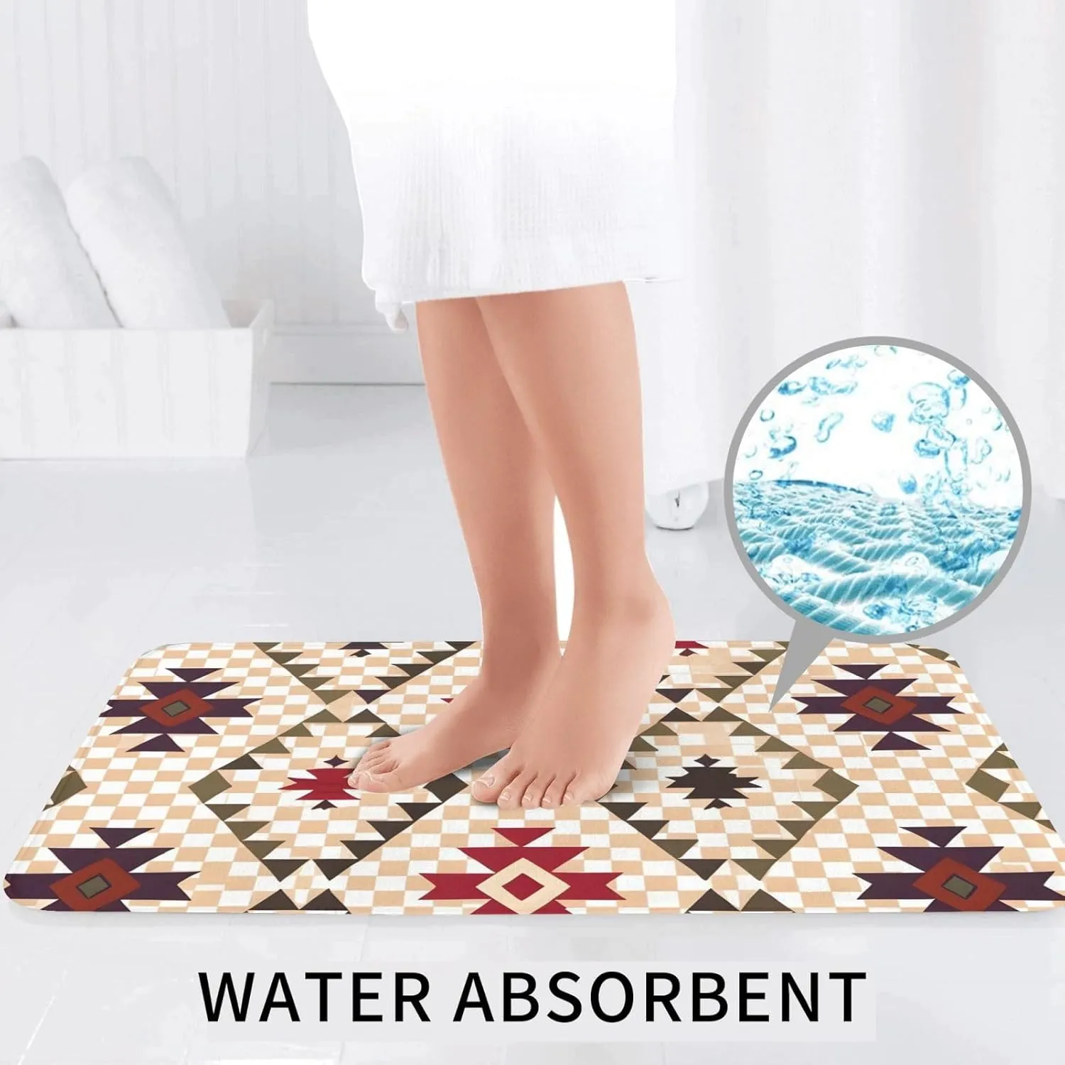 EkcoS Geometric Vector Bathroom Rugs Set 2 Piece Microfiber Bath Shower Mat and U-Shaped Toilet Rug Non Slip Absorbent Bath Rug for Tub