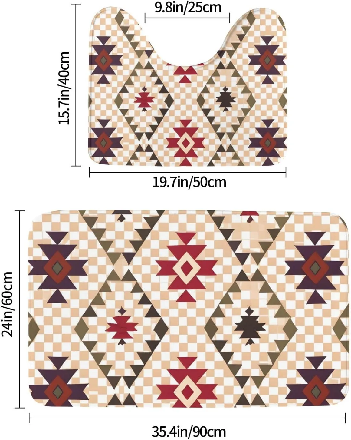 EkcoS Geometric Vector Bathroom Rugs Set 2 Piece Microfiber Bath Shower Mat and U-Shaped Toilet Rug Non Slip Absorbent Bath Rug for Tub