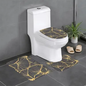 EkcoS Golden Leaf Bathroom Rugs Set 3 Piece Microfiber Bath Shower Mat and U-Shaped Toilet Rug, Machine Wash Dry, Non Slip Absorbent Bath Rug for Tub.