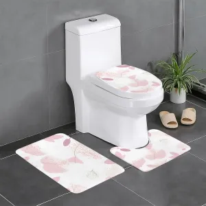 EkcoS Hand-Painted Floral Line Pattern Bathroom Rugs Set 3 Piece Microfiber Bath Shower Mat and U-Shaped Toilet Rug, Machine Wash Dry, Non Slip Absorbent Bath Rug for Tub.