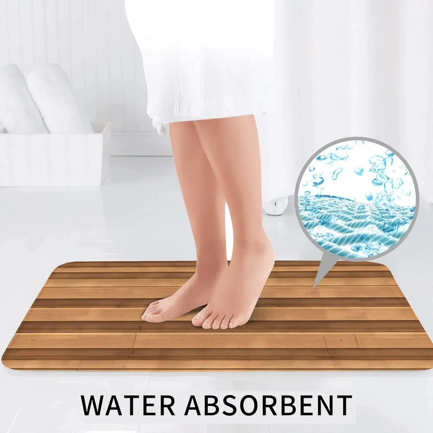 EkcoS Original Wood Color Texture Bathroom Rugs Set 2 Piece Microfiber Bath Shower Mat and U-Shaped Toilet Rug Non Slip Absorbent Bath Rug for Tub