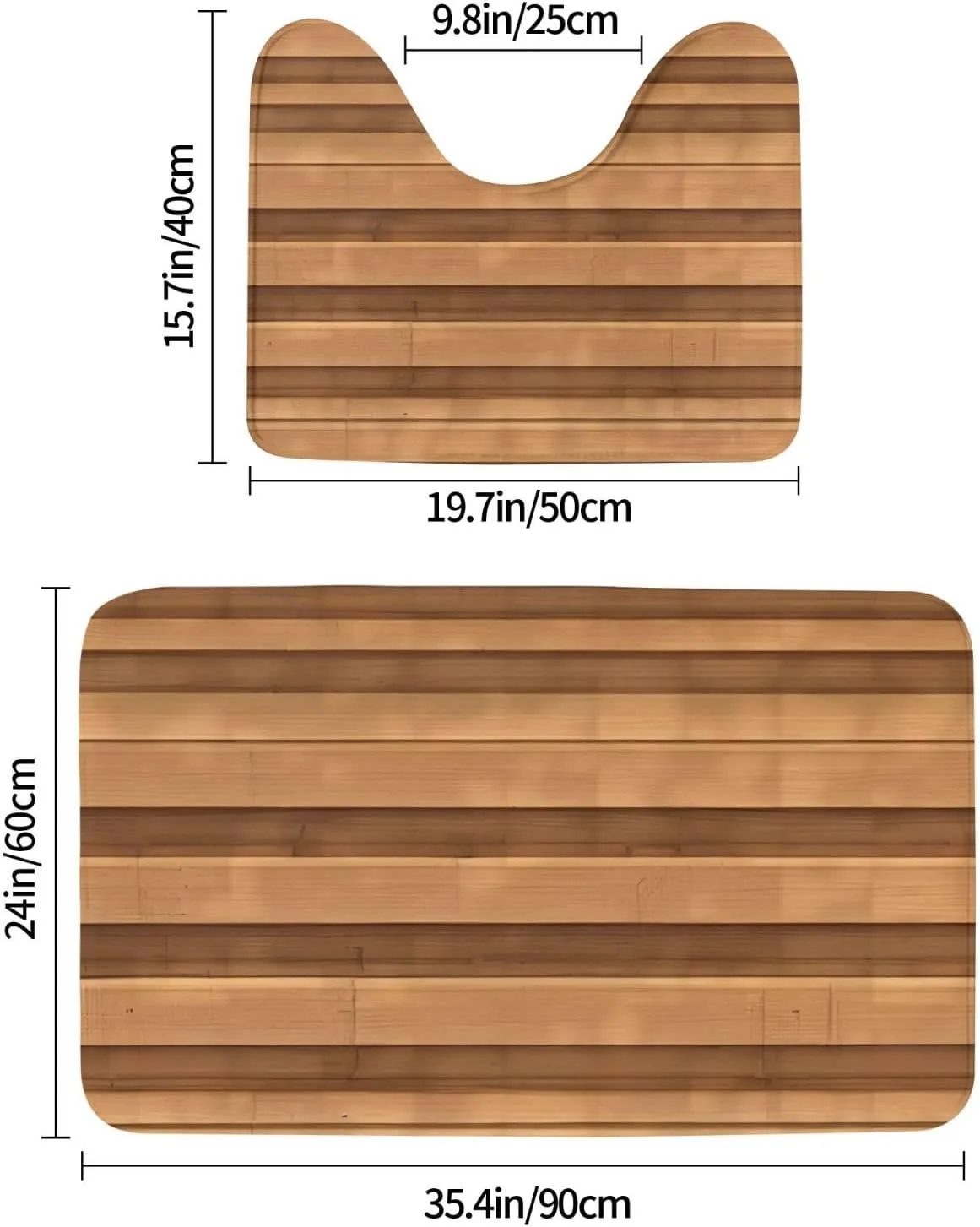 EkcoS Original Wood Color Texture Bathroom Rugs Set 2 Piece Microfiber Bath Shower Mat and U-Shaped Toilet Rug Non Slip Absorbent Bath Rug for Tub