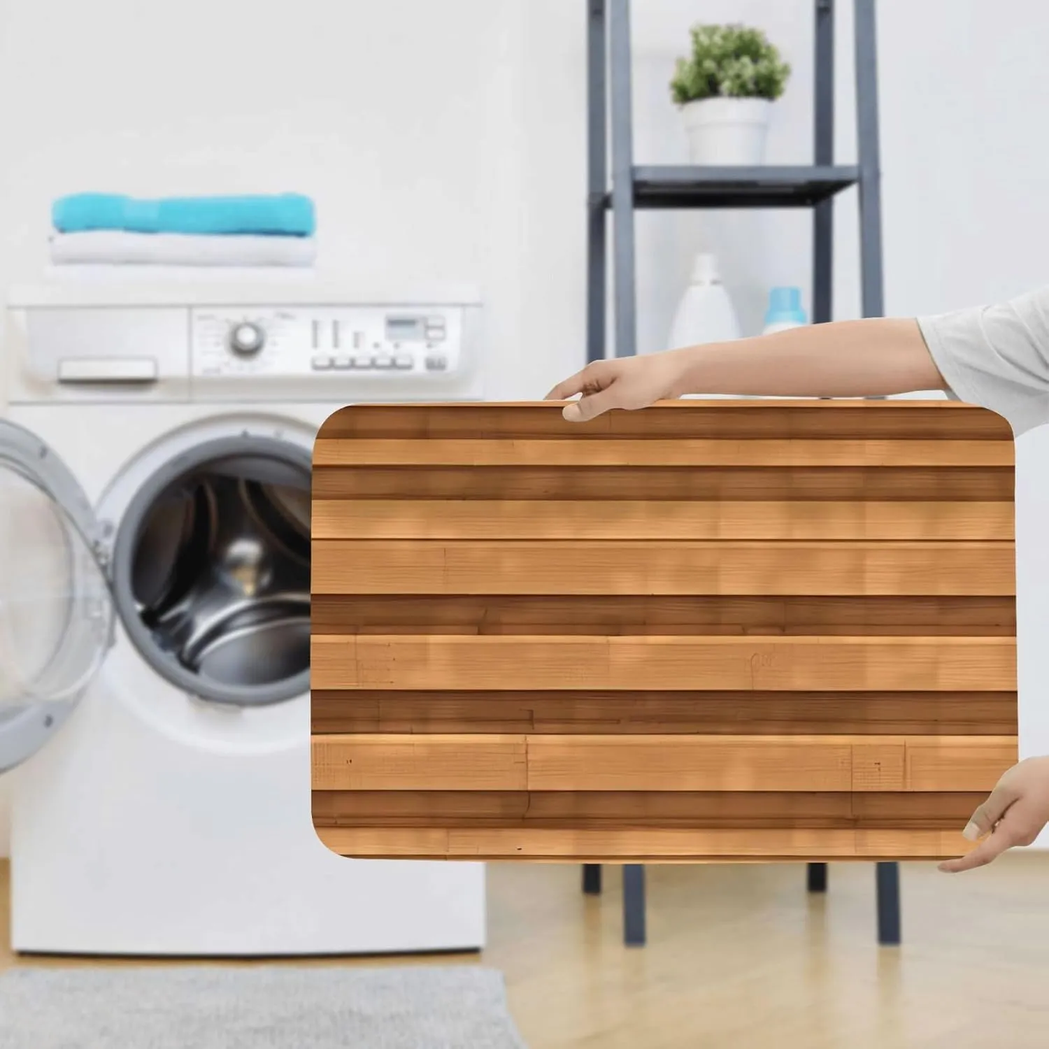 EkcoS Original Wood Color Texture Bathroom Rugs Set 2 Piece Microfiber Bath Shower Mat and U-Shaped Toilet Rug Non Slip Absorbent Bath Rug for Tub