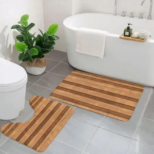 EkcoS Original Wood Color Texture Bathroom Rugs Set 2 Piece Microfiber Bath Shower Mat and U-Shaped Toilet Rug Non Slip Absorbent Bath Rug for Tub