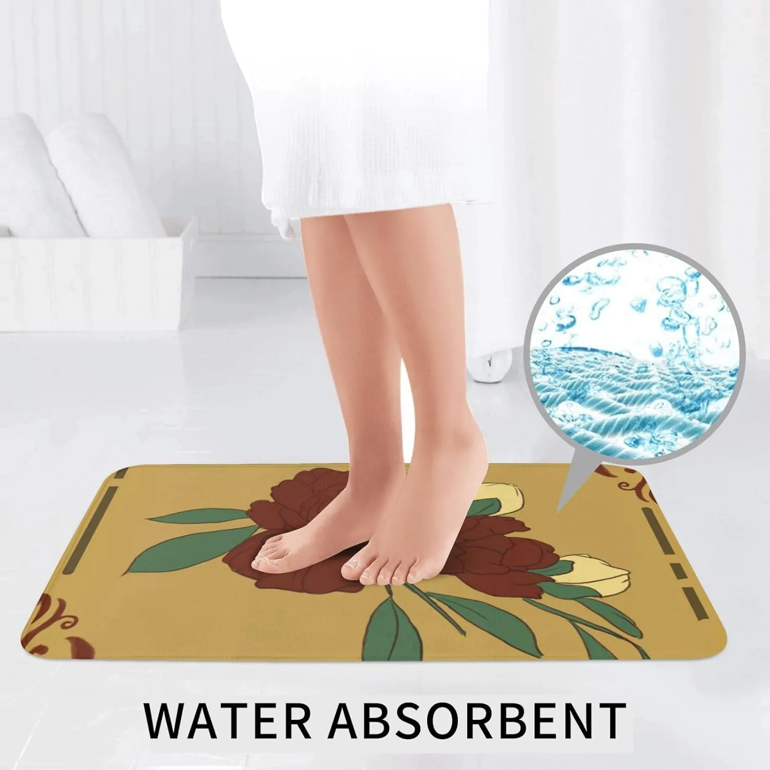 EkcoS Red Moonflower Bathroom Rugs Set 3 Piece Microfiber Bath Shower Mat and U-Shaped Toilet Rug, Machine Wash Dry, Non Slip Absorbent Bath Rug for Tub.