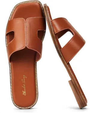 Elisabet Tang Retro Summer Trendy Flat Sandals for Women Fashion - Leather Beach Slide Slipper Comfort Daily Outdoor