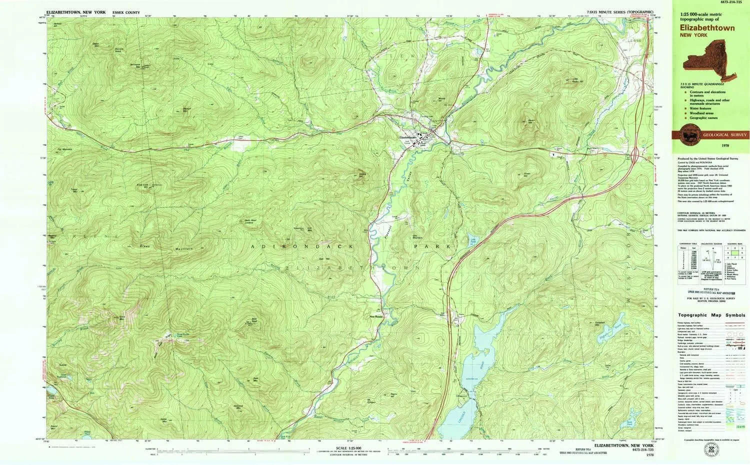 Elizabethtown NY topo map, 1:25000 Scale, 7.5 X 15 Minute, Historical, 1978, Updated 1979, 24.1 x 38.9 in