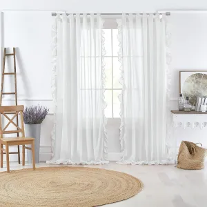 Elrene Home Fashions Bella French Country Cottage Core Tab-Top Ruffle Sheer Window Curtain, 52 in x 84 in (1 Panel), White