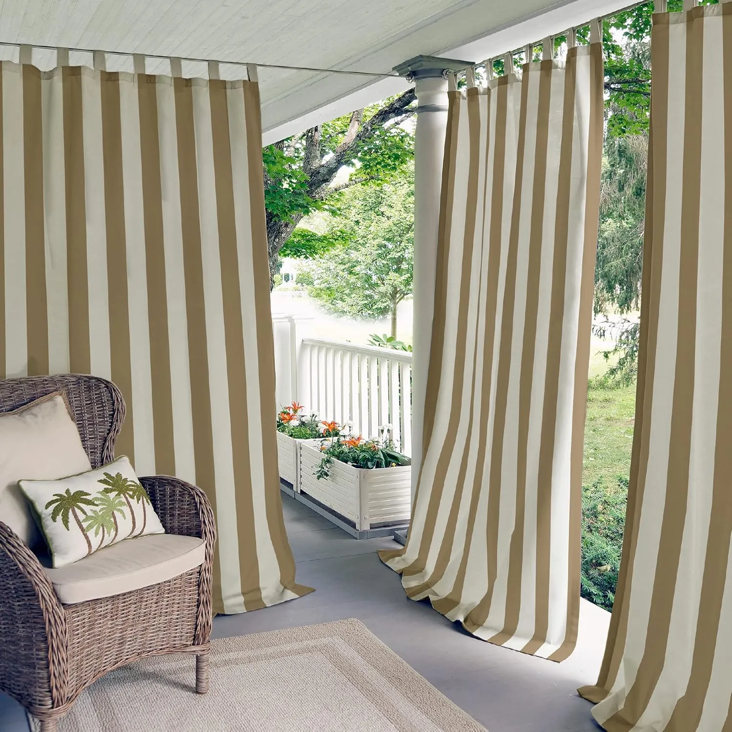 Elrene Home Fashions Highland Stripe Indoor/Outdoor Curtain Panel, 50 inches X 95 inches, Natural