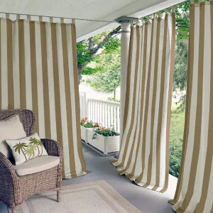 Elrene Home Fashions Highland Stripe Indoor/Outdoor Curtain Panel, 50 inches X 95 inches, Natural