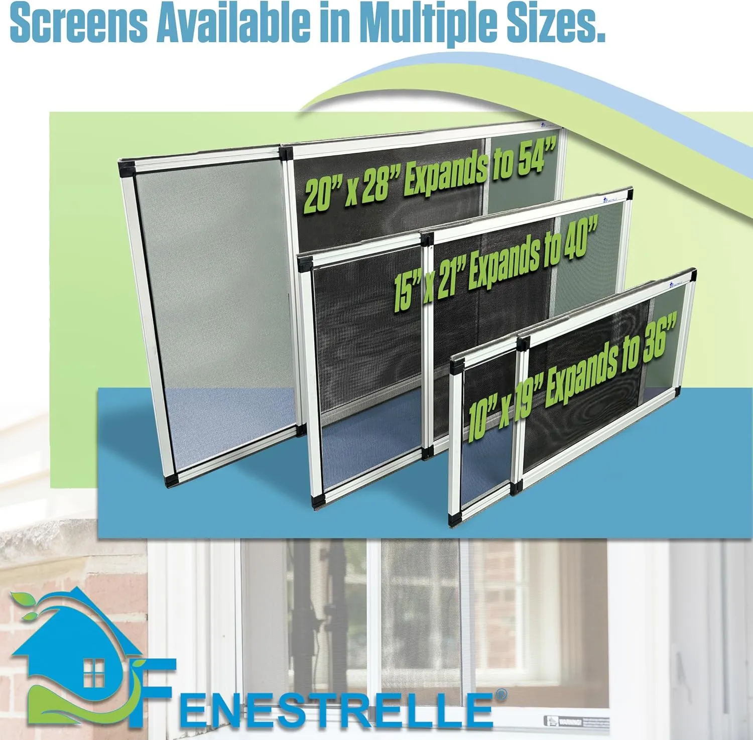 Fenestrelle Expandable Window Screen, 2 Way Adjustable Window Screen, Horizontal (20" H x 28"-54" W) or Convert to Vertical (28" H x 20"- 38" W), Pack of 2
