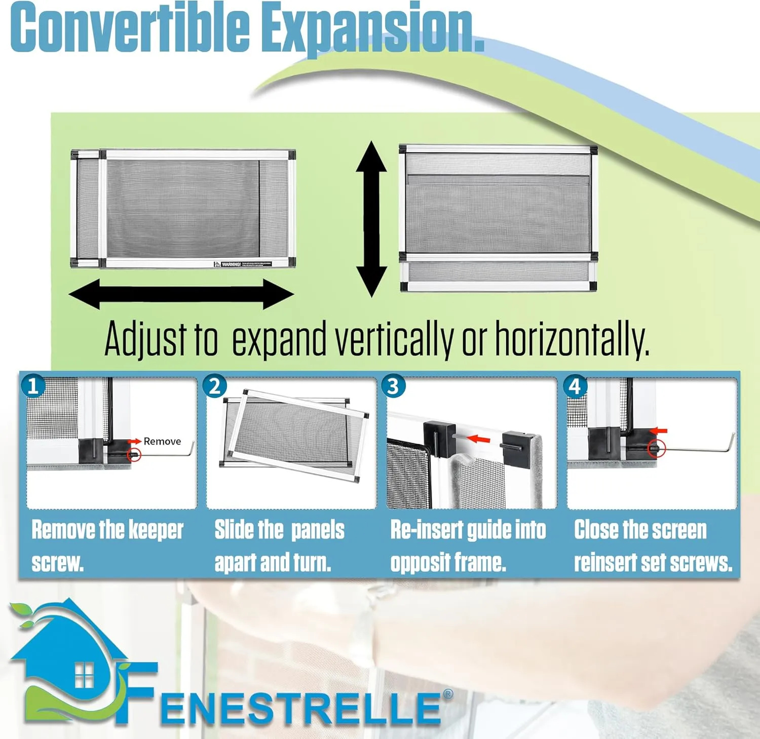 Fenestrelle Expandable Window Screen, 2 Way Adjustable Window Screen, Horizontal (20" H x 28"-54" W) or Convert to Vertical (28" H x 20"- 38" W), Pack of 2